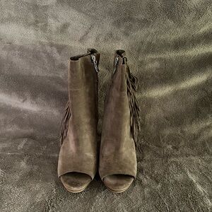 Fringe Peep-Toe Suede Ankle Boots